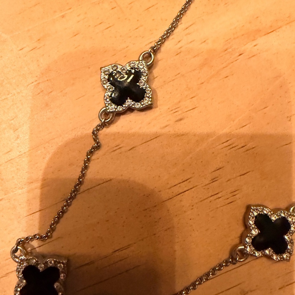 Elegant Black and Silver Quadrafoil  Women's Long Necklace